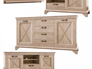 c&ocirc;moda e 2 suportes de tv com prateleira da forte - caxemira Modelo 3D