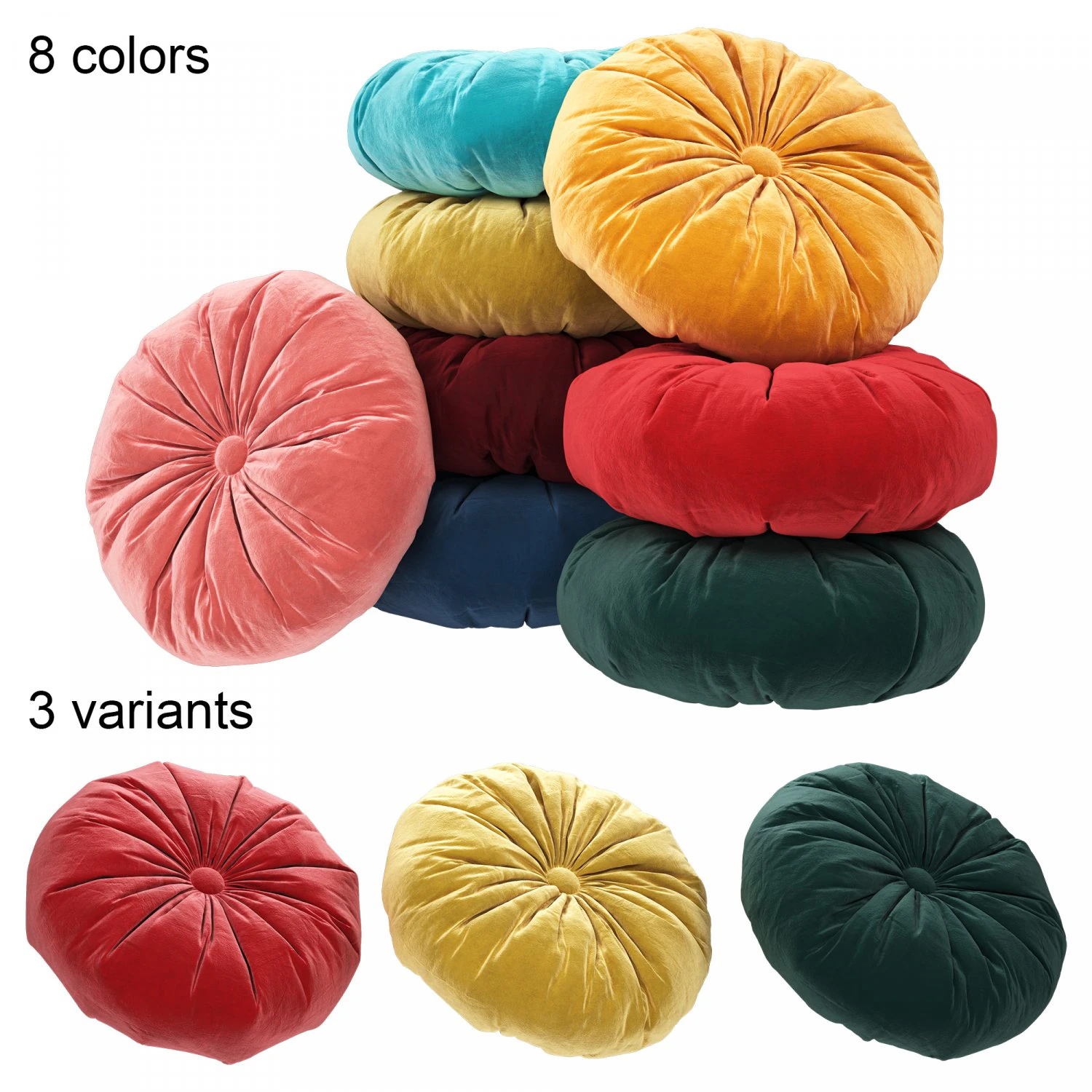 set of round decorative pillows 3D Model .c4d .max .obj .3ds .fbx .stl .blend 