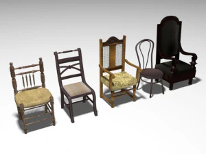 krzesła stare i rustykalne modele Model 3D