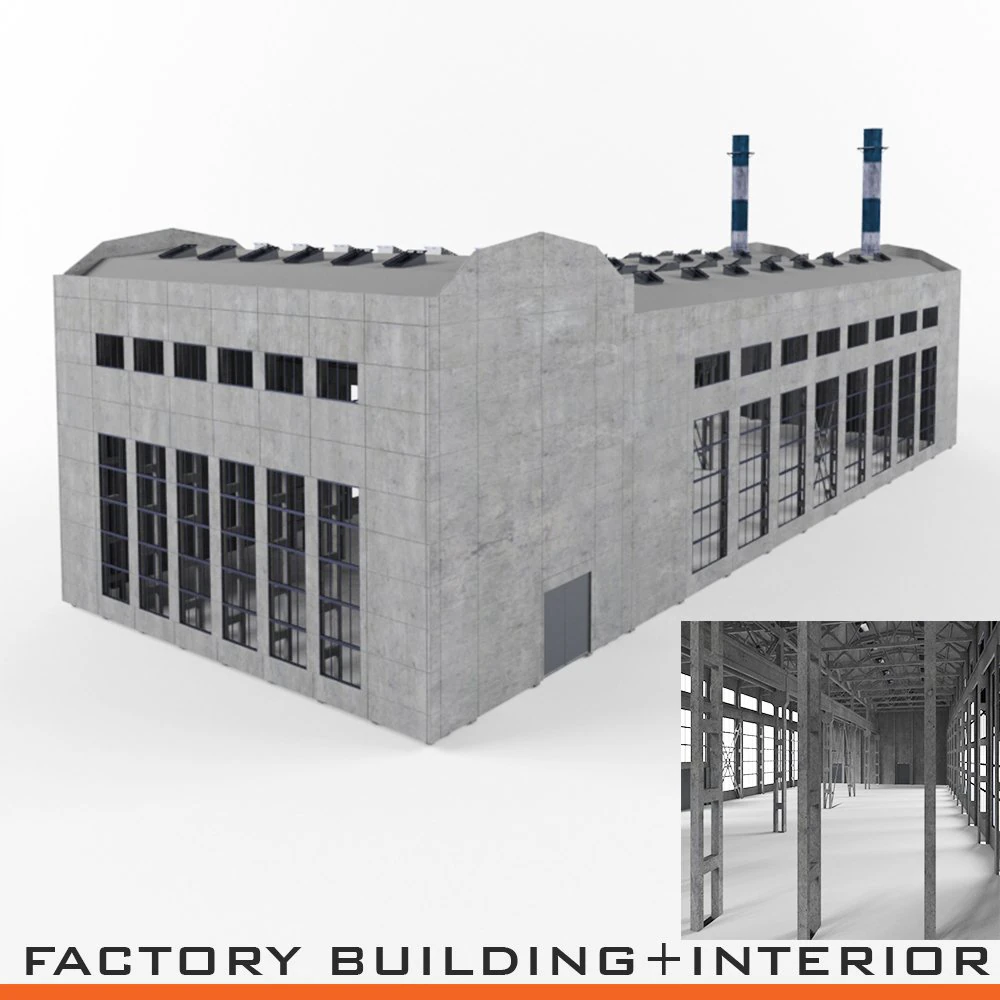 industrial factory building exterior and interior high quality 3D Model .c4d .max .obj .3ds .fbx .stl .blend 