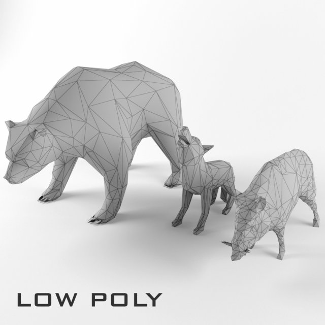 low poly bear wolf boar wild mammal animal set pack lowpoly low-poly 3D Модель .c4d .max .obj .3ds .fbx .stl .blend 