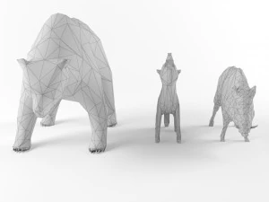 low poly bear wolf boar wild mammal animal set pack lowpoly low-poly 3D Model
