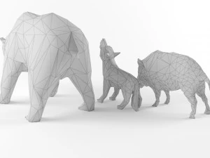 low poly bear wolf boar wild mammal animal set pack lowpoly low-poly 3D Model