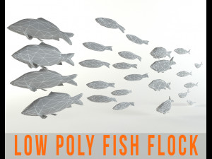 fish flock lowpoly sealife bass pollad plaice pouting fishes low-poly 3D Model