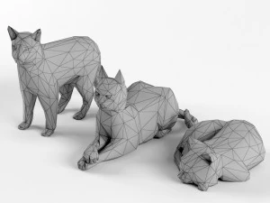 set di gatti low poly animale lowpoly low-poly Modello 3D