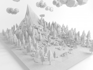 low poly lanscape mountain hill tree lake and other items low-poly 3D Модель