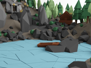 low poly lanscape mountain hill tree lake and other items low-poly 3D Модель
