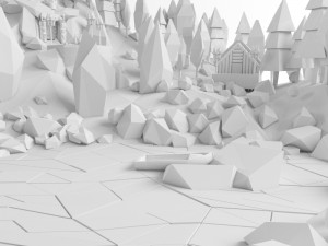 low poly lanscape mountain hill tree lake and other items low-poly 3D Модель