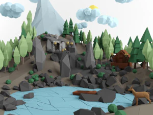 低聚景观山山树湖和其他项目低聚 3D 模型