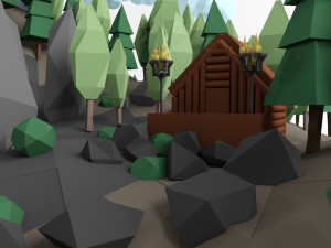 low poly lanscape mountain hill tree lake and other items low-poly 3D Модель