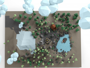 low poly lanscape mountain hill tree lake and other items low-poly 3D Модель