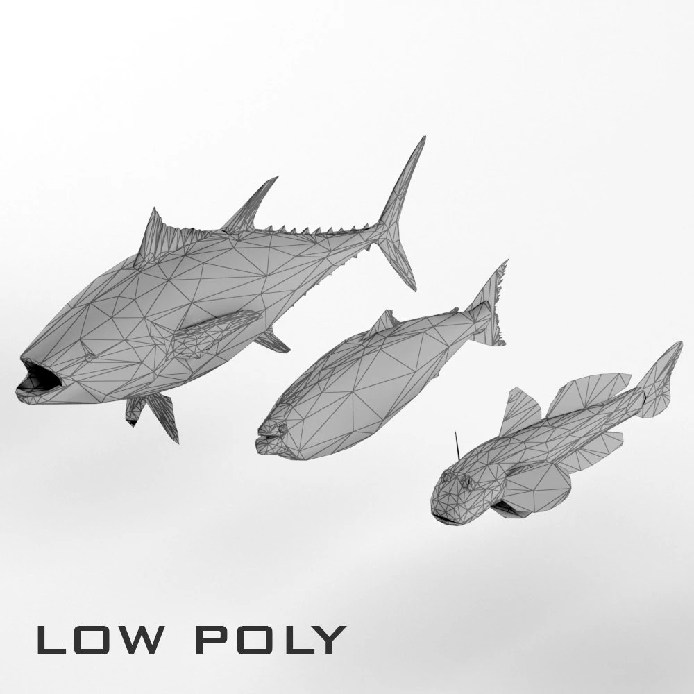 low poly fish and tuna set animal lowpoly low-poly 3D Model .c4d .max .obj .3ds .fbx .stl .blend 