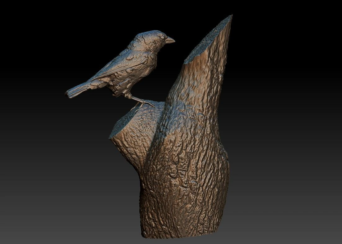 Sparrow on a tree 3D Print Model .c4d .max .obj .3ds .fbx .stl .blend 
