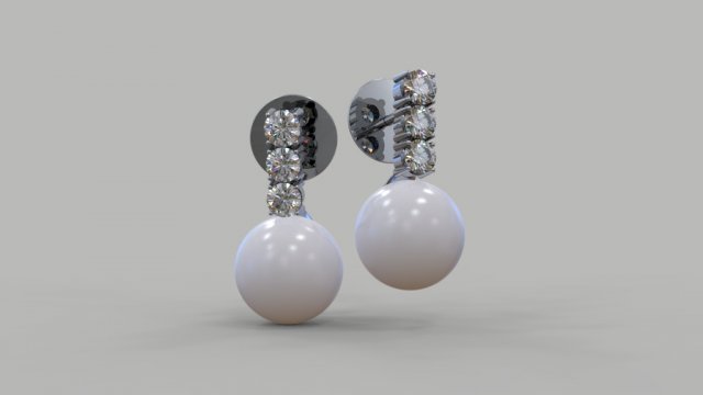 Earrings with pearls and diamonds Modello 3D .c4d .max .obj .3ds .fbx .stl .blend 