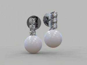 Earrings with pearls and diamonds 3D Model