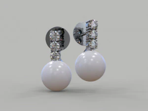 Ohrringe mit Perlen und Diamanten 3D Modell
