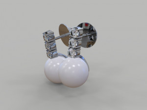 Earrings with pearls and diamonds Modello 3D