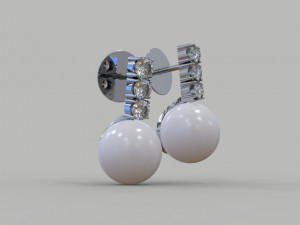 Earrings with pearls and diamonds Modello 3D