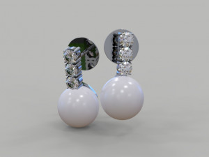 Earrings with pearls and diamonds Modello 3D