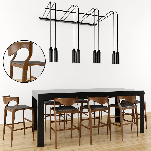 chair and table set 3D Model .c4d .max .obj .3ds .fbx .stl .blend 