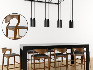 chair and table set 3D Model