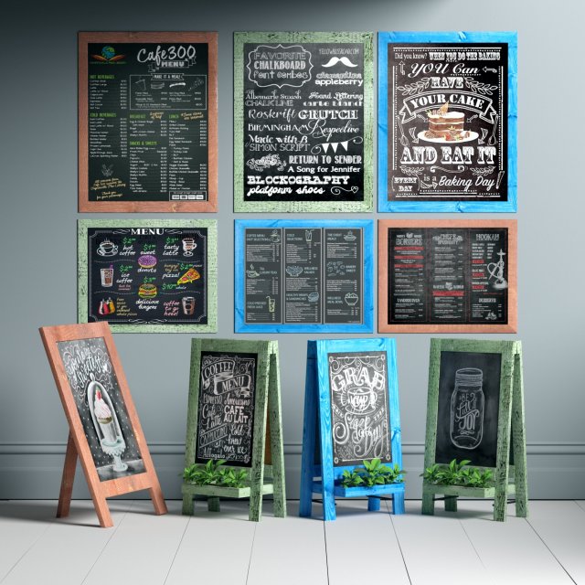 chalk board with plants 3D Model .c4d .max .obj .3ds .fbx .stl .blend 