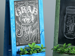 chalk board with plants 3D Model