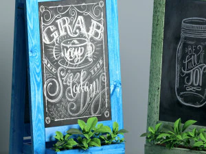 chalk board with plants 3D Model