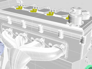 nurbs diesel turbo engine with interior parts 3D Model