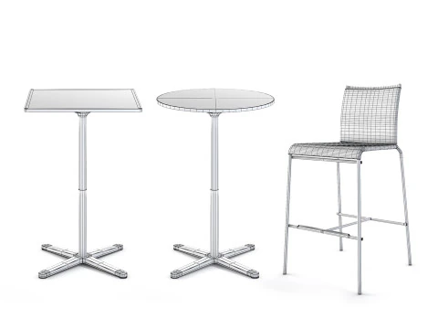 Vitra Super Fold table and Calligaris Web bar stool 3D Model