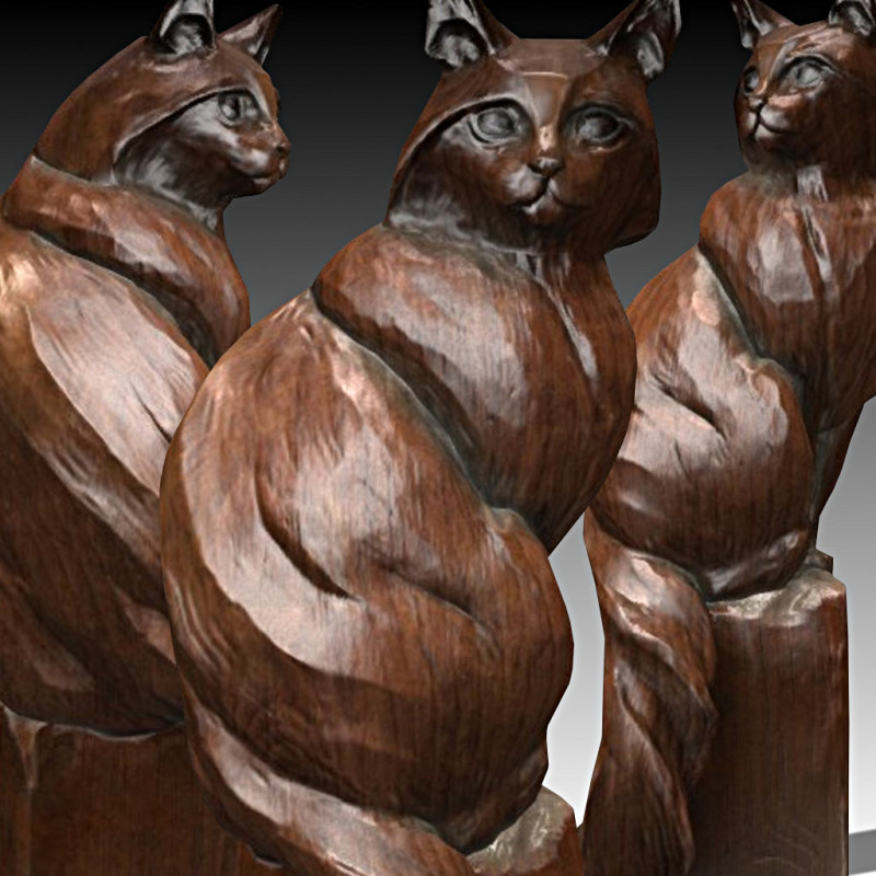 Cat Wood Sculpture 3D 모델 .c4d .max .obj .3ds .fbx .stl .blend