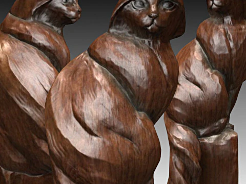 Scultura in legno di gatto Modello 3D
