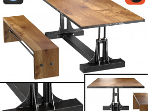 post industrial table and bench 3D Model