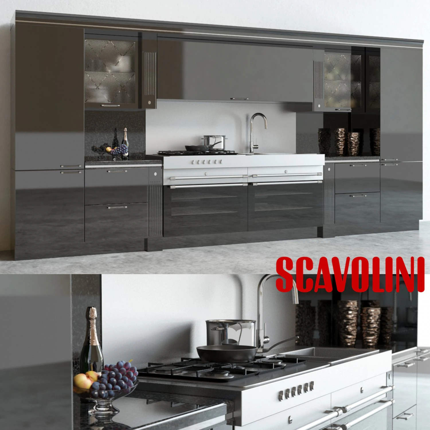 kitchen black scavolini 3D Model .c4d .max .obj .3ds .fbx .stl .blend