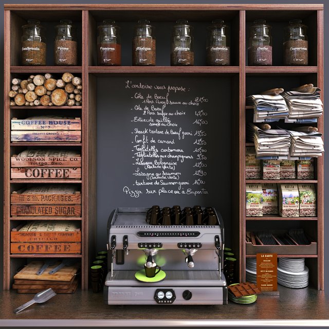 coffe shop set 3D 模型 .c4d .max .obj .3ds .fbx .stl .blend 