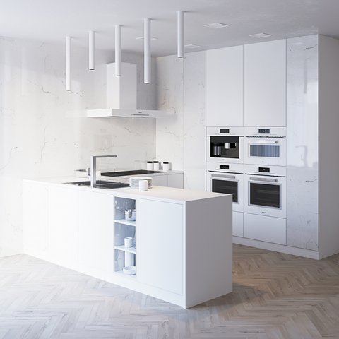 white kitchen set with equipment and lamps Modèle 3D .c4d .max .obj .3ds .fbx .stl .blend 