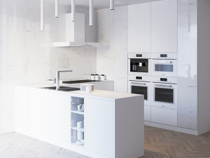 white kitchen set with equipment and lamps 3Dモデル