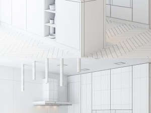 white kitchen set with equipment and lamps Modèle 3D