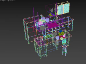 wood kitchen with equipment 3D Model