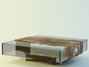 mesa de centro madeira vidro Modelo 3D