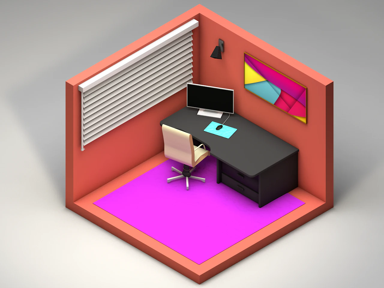 isometric work room-office 3d 3D Model .c4d .max .obj .3ds .fbx .stl .blend 