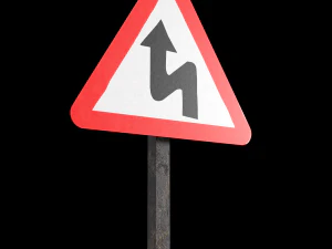 왼쪽 역방향 굴곡 도로 표지판 3D 모델