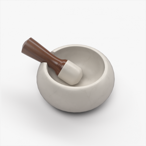 marble mortar and pestle with walnut handle 3D Model .c4d .max .obj .3ds .fbx .stl .blend 