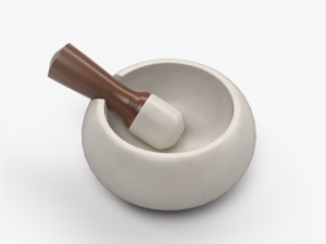 marble mortar and pestle with walnut handle 3D 모델