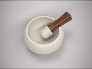 marble mortar and pestle with walnut handle 3D Model