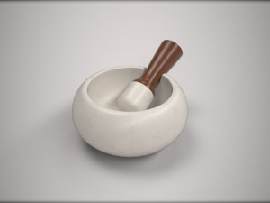 marble mortar and pestle with walnut handle 3D Model