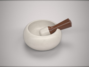 marble mortar and pestle with walnut handle 3D Model