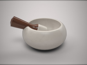 marble mortar and pestle with walnut handle 3D Model