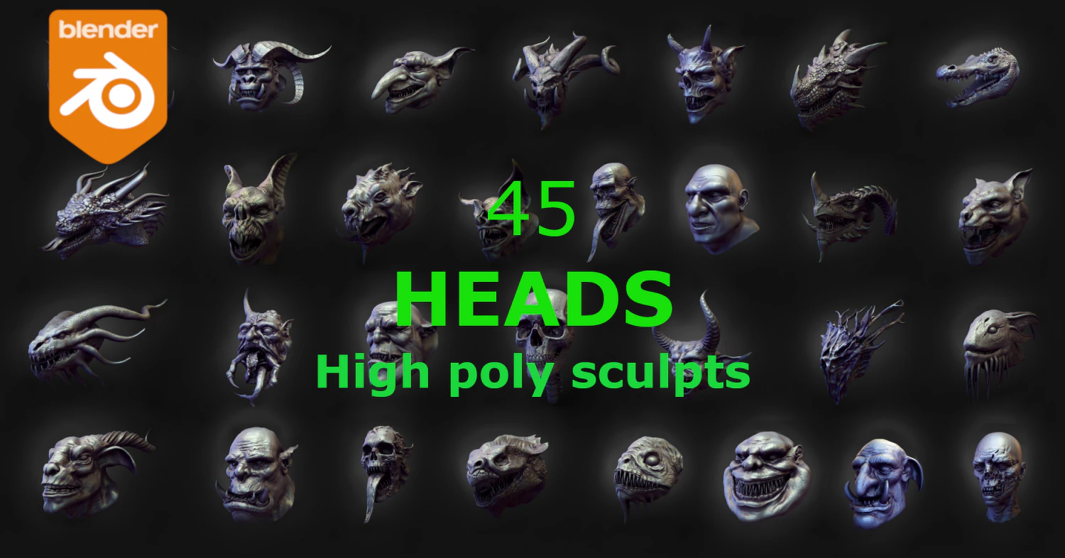 45 HEADS high poly sculpts 3D Model .c4d .max .obj .3ds .fbx .stl .blend 