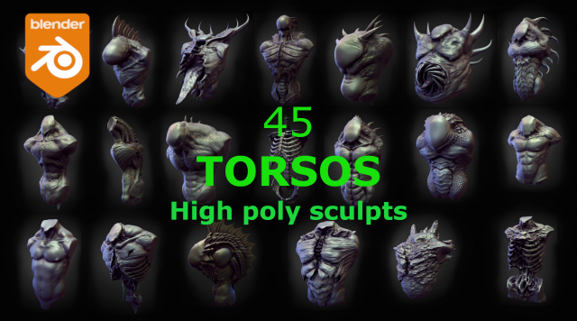 45 TORSOS high poly sculpts Model 3D .c4d .max .obj .3ds .fbx .stl .blend 